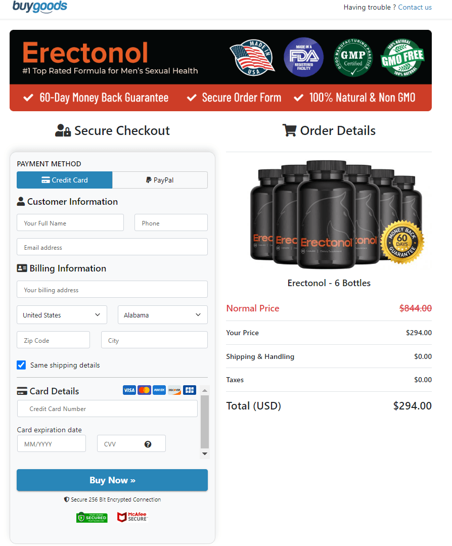 Erectonol Checkout